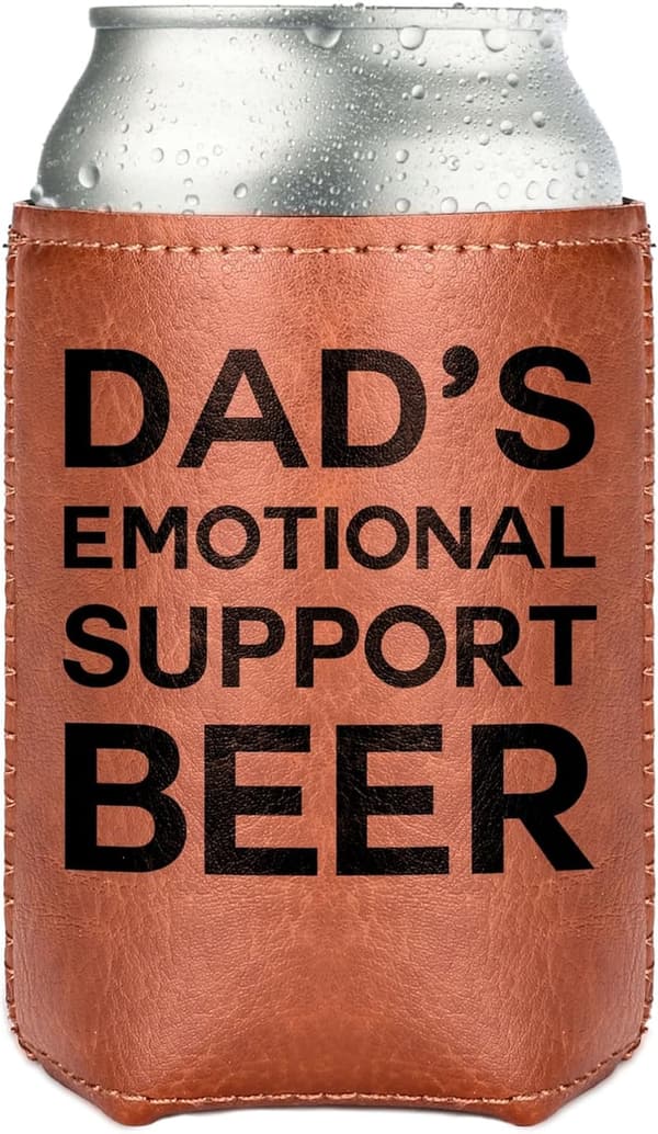 Fathers Day Leather Can Cooler - Fun Gift for Dads, Men
