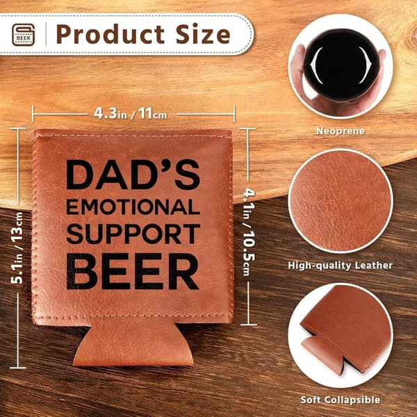 Fathers Day Leather Can Cooler - Fun Gift for Dads, Men