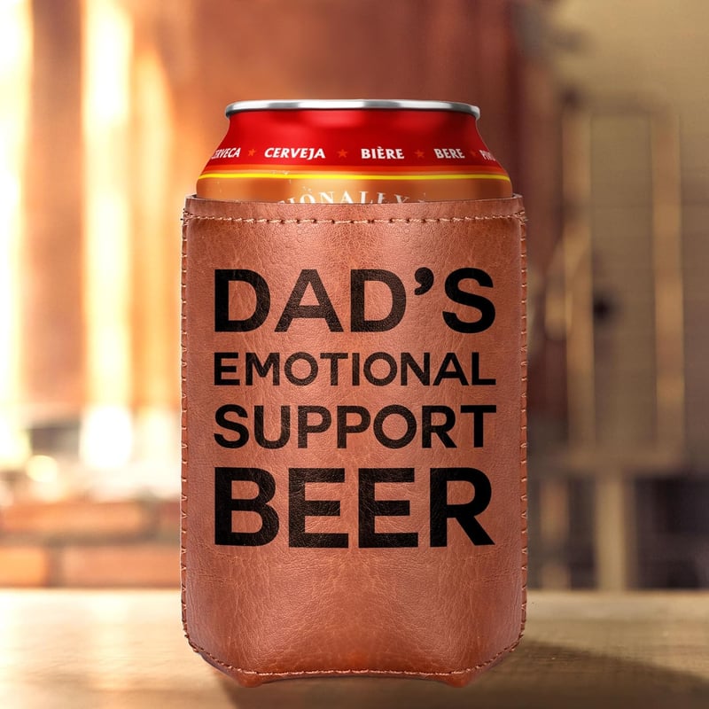 Fathers Day Leather Can Cooler - Fun Gift for Dads, Men