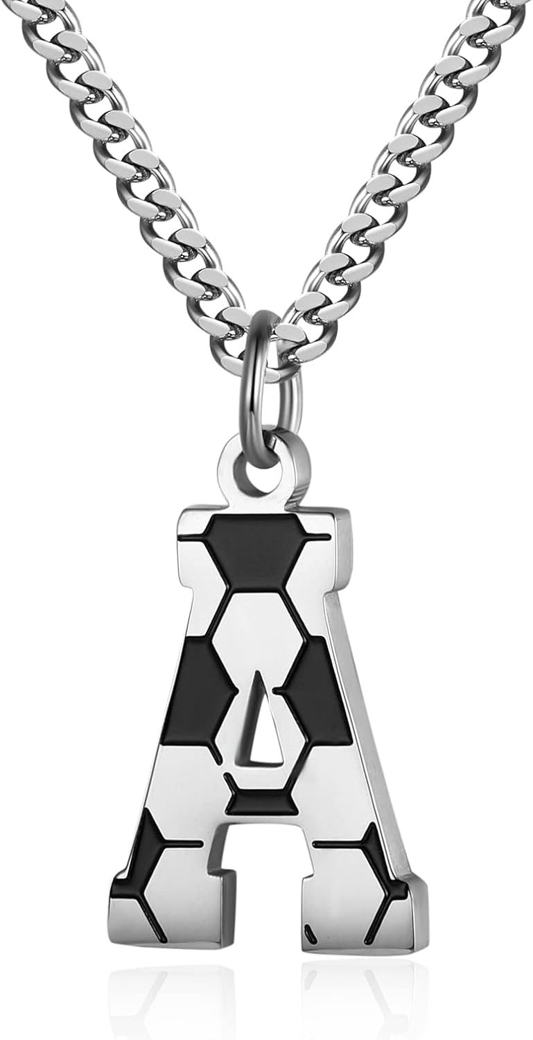 Personalized Men’s Soccer Initial Necklace - Stainless Steel 22