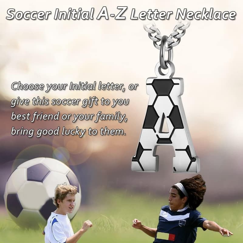 Personalized Men’s Soccer Initial Necklace - Stainless Steel 22