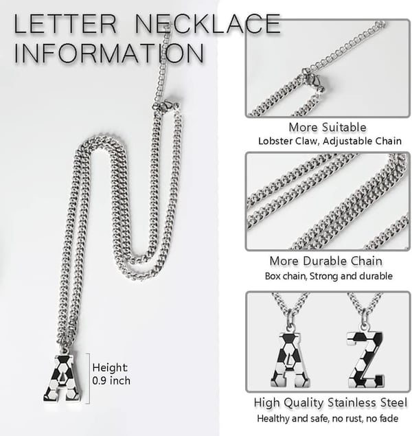 Personalized Men’s Soccer Initial Necklace - Stainless Steel 22