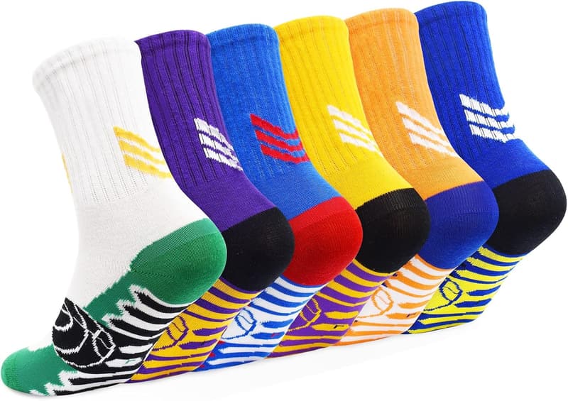Kids Athletic Sports Socks - 6 Pairs for Ages 5-14
