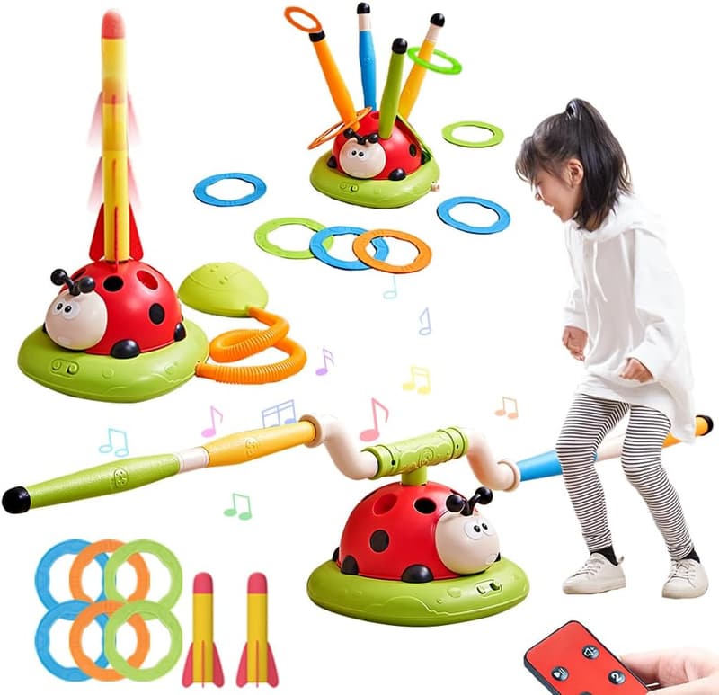 Musical Jump & Toss Ring Game with Rocket Launcher for Kids