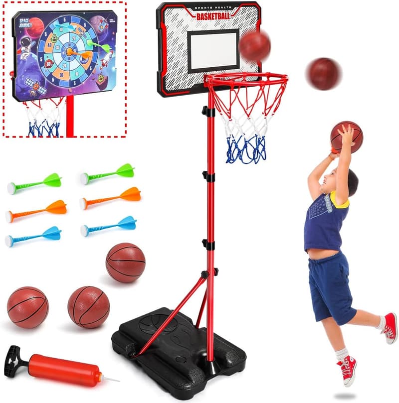 Adjustable Toddler Basketball Hoop for Kids (3.4ft-6.2ft)
