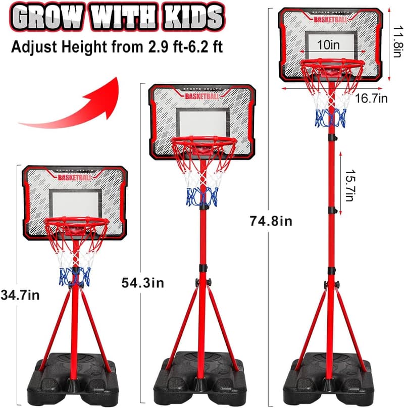 Adjustable Toddler Basketball Hoop for Kids (3.4ft-6.2ft)