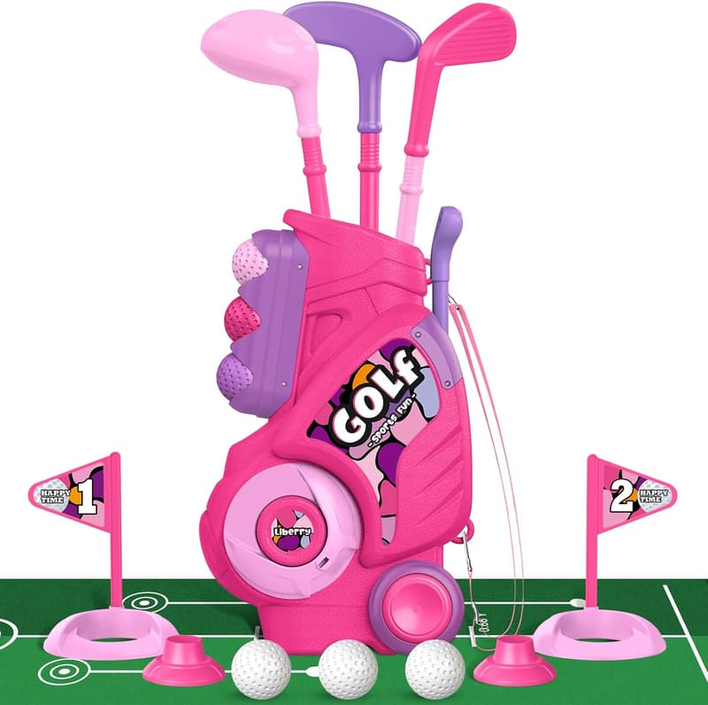 Toddler Golf Set with Putting Mat for Ages 2-5 - Pink