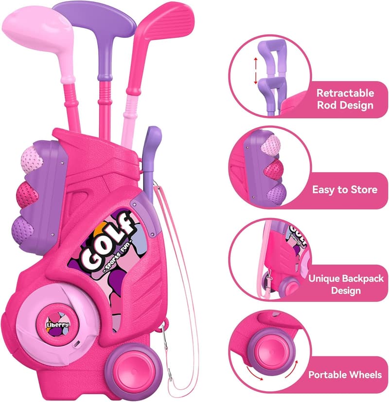 Toddler Golf Set with Putting Mat for Ages 2-5 - Pink