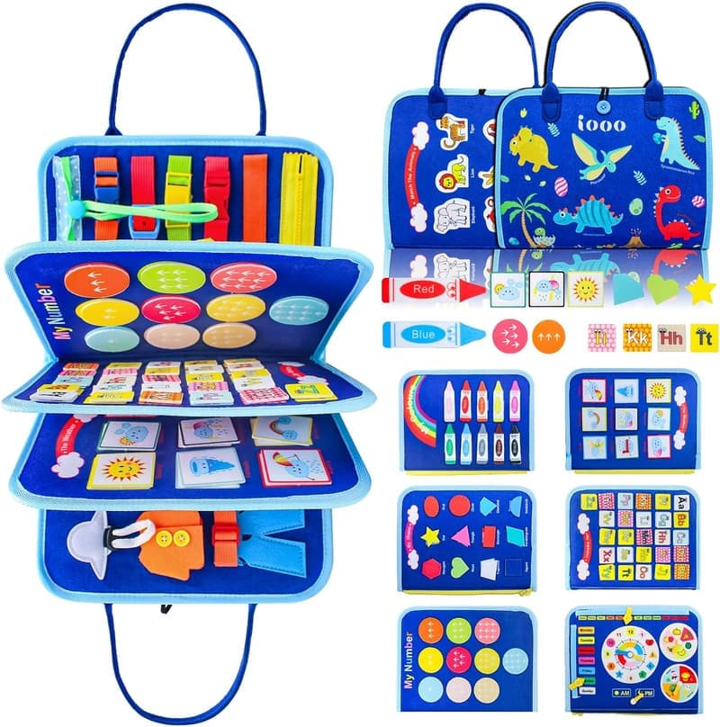 Montessori Busy Board for Toddlers - Educational Sensory Toy (Blue)