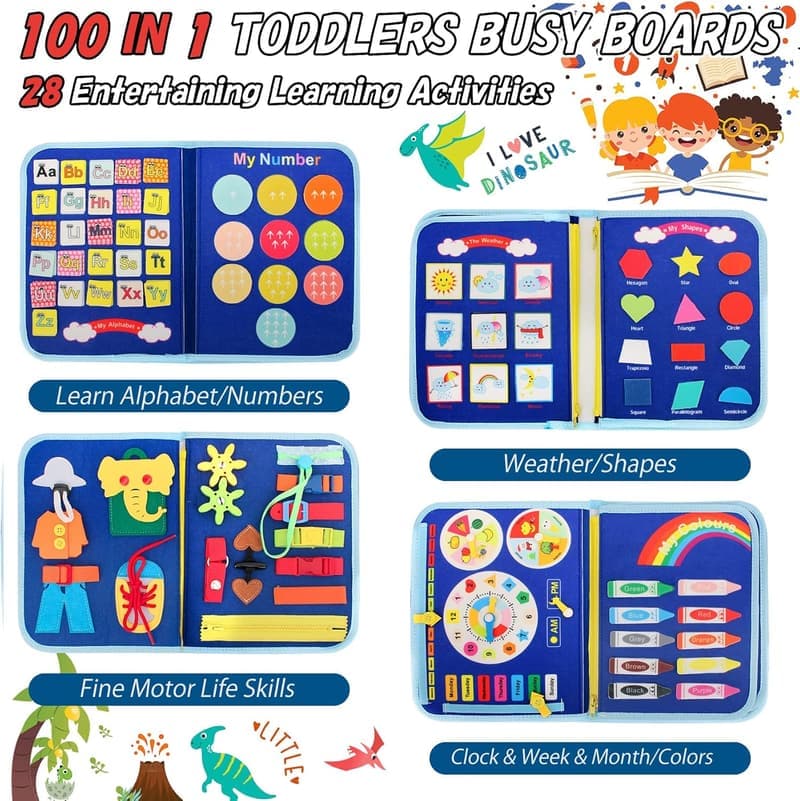 Montessori Busy Board for Toddlers - Educational Sensory Toy (Blue)