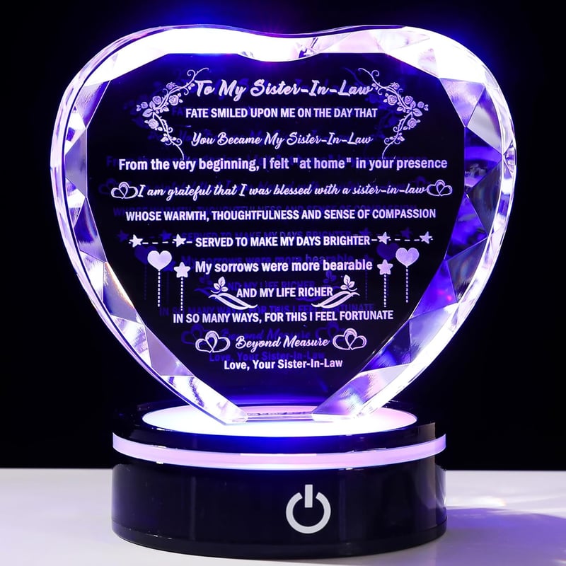 Sister-in-Law Birthday Gift - Heart Crystal Keepsake with LED Base