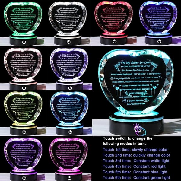 Sister-in-Law Birthday Gift - Heart Crystal Keepsake with LED Base