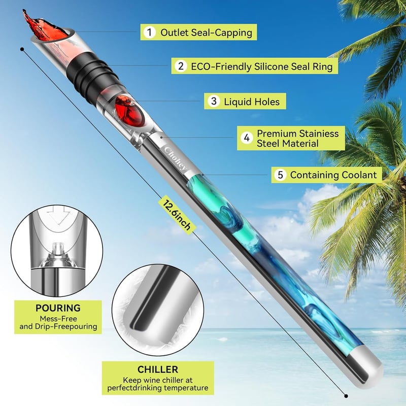 Stainless Steel 3-in-1 Wine Cooler Stick with Aerator