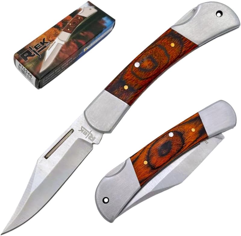 Spanish Brown Wood Handle Folding Pocket Knife for Men