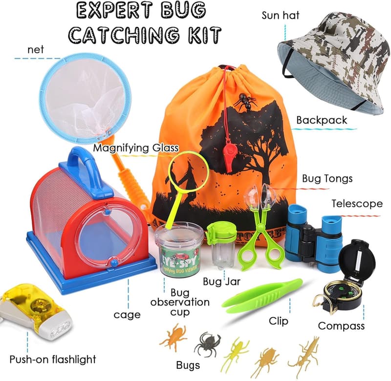 Outdoor Explorer Kit for Kids with Binoculars and Bug Catcher