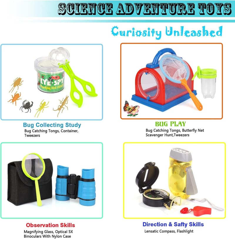Outdoor Explorer Kit for Kids with Binoculars and Bug Catcher