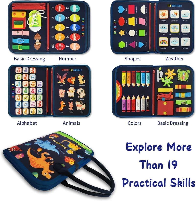 Dinosaur Busy Board - Montessori Sensory Toy for Toddlers