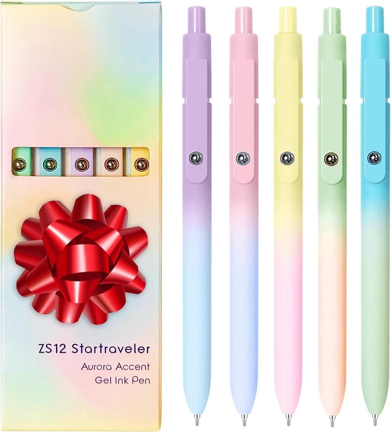 Gel Pens Set for Teens & Women - Black Ink, 5 Pcs Gradient