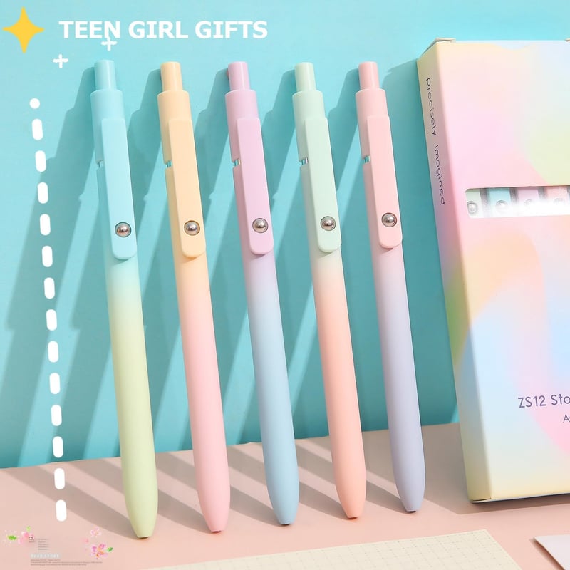 Gel Pens Set for Teens & Women - Black Ink, 5 Pcs Gradient