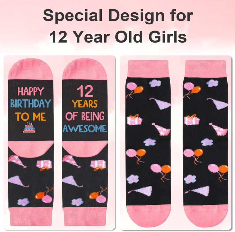 Birthday Gift Socks for Girls Age 5-12 with Card