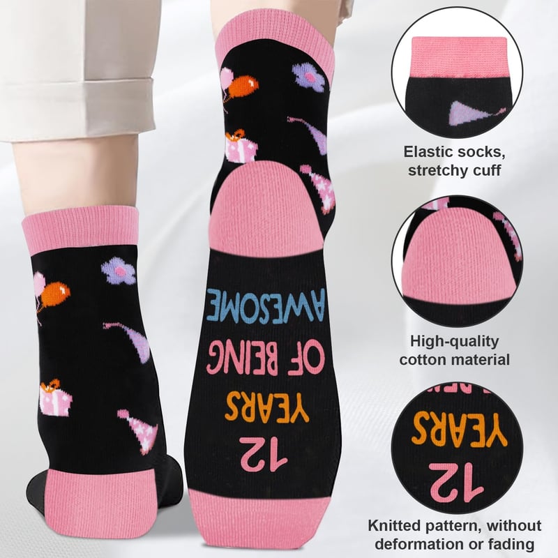 Birthday Gift Socks for Girls Age 5-12 with Card