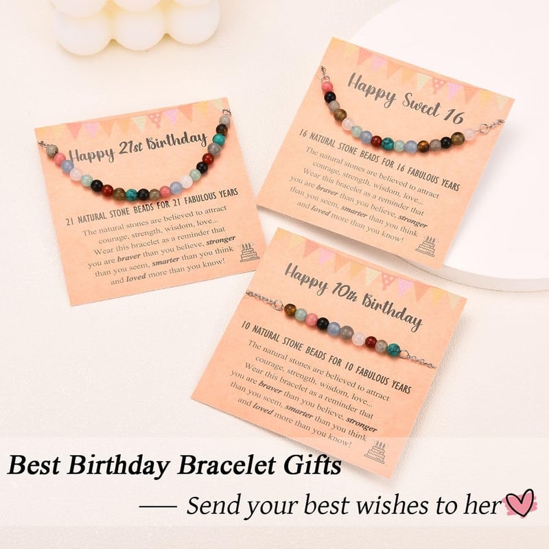 6th-21st Birthday Tiny Natural Stone Bracelet for Girls