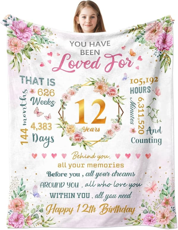 12th Birthday Throw Blanket Gift for Girls, 60