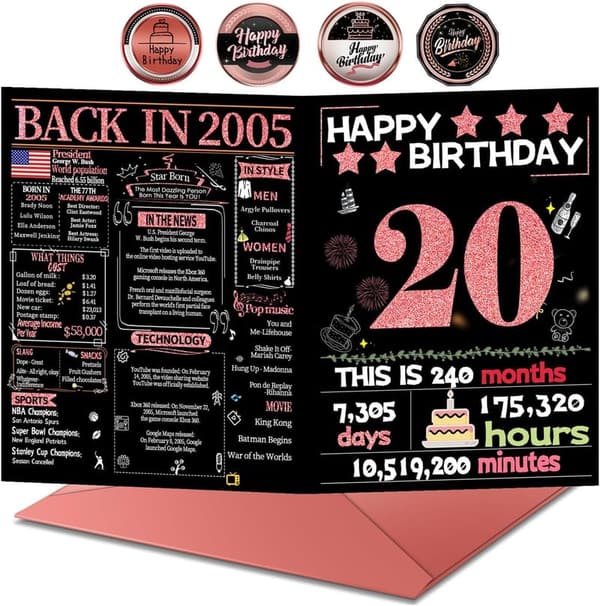 20th Birthday Card for Her with Envelope