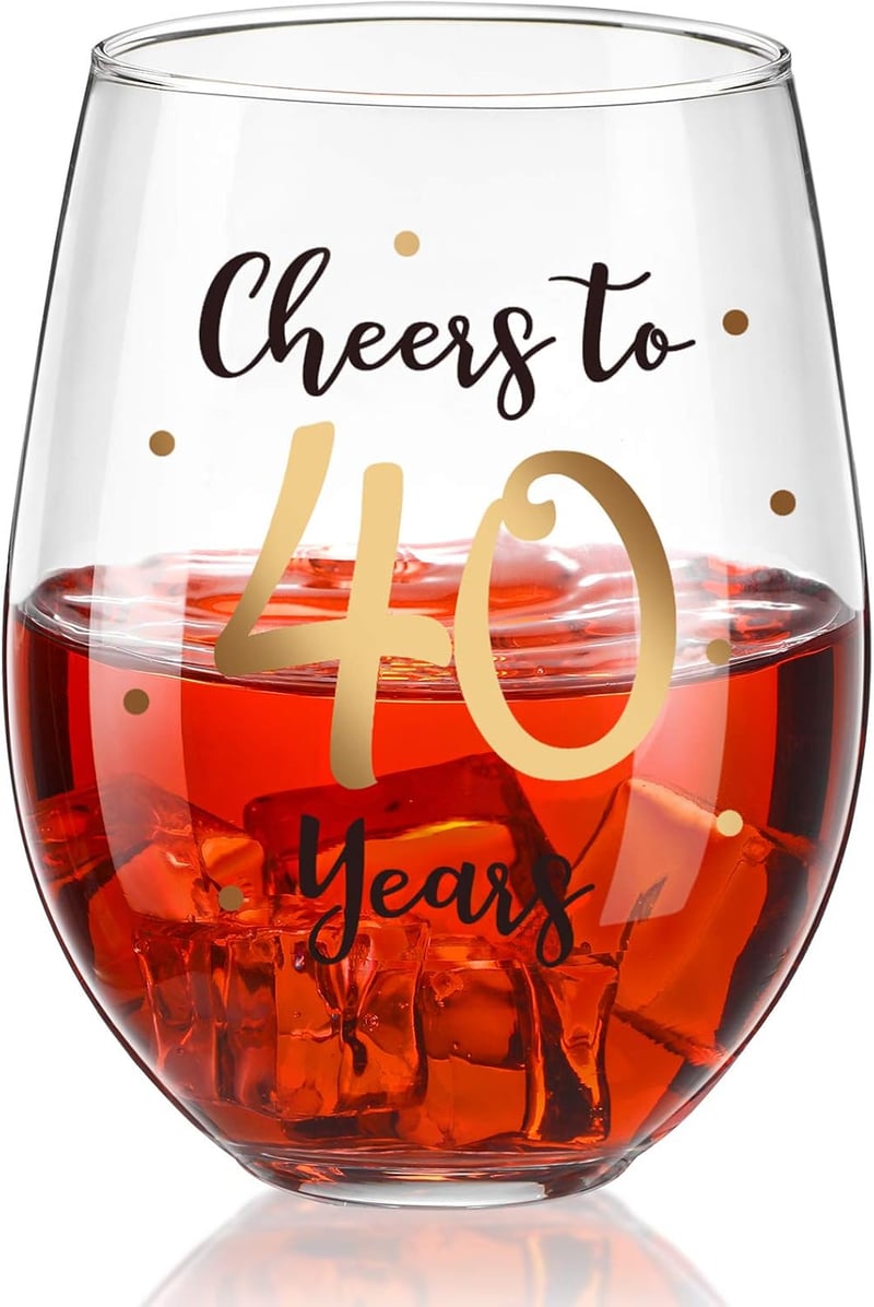 40th Birthday Stemless Wine Glass - 17 oz Gold Cheers