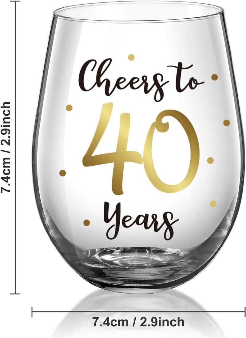 40th Birthday Stemless Wine Glass - 17 oz Gold Cheers