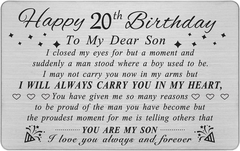 20th Birthday Personalized Steel Wallet Card for Son