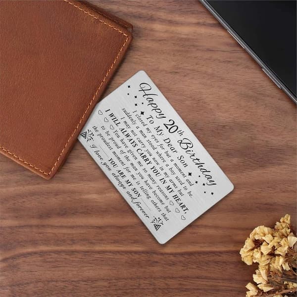 20th Birthday Personalized Steel Wallet Card for Son