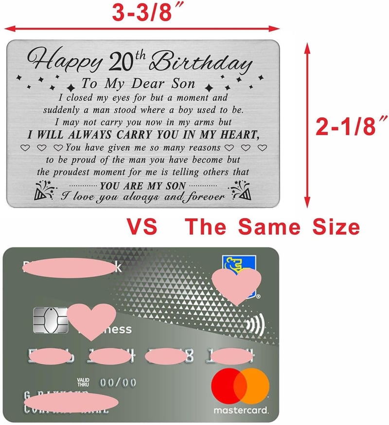 20th Birthday Personalized Steel Wallet Card for Son