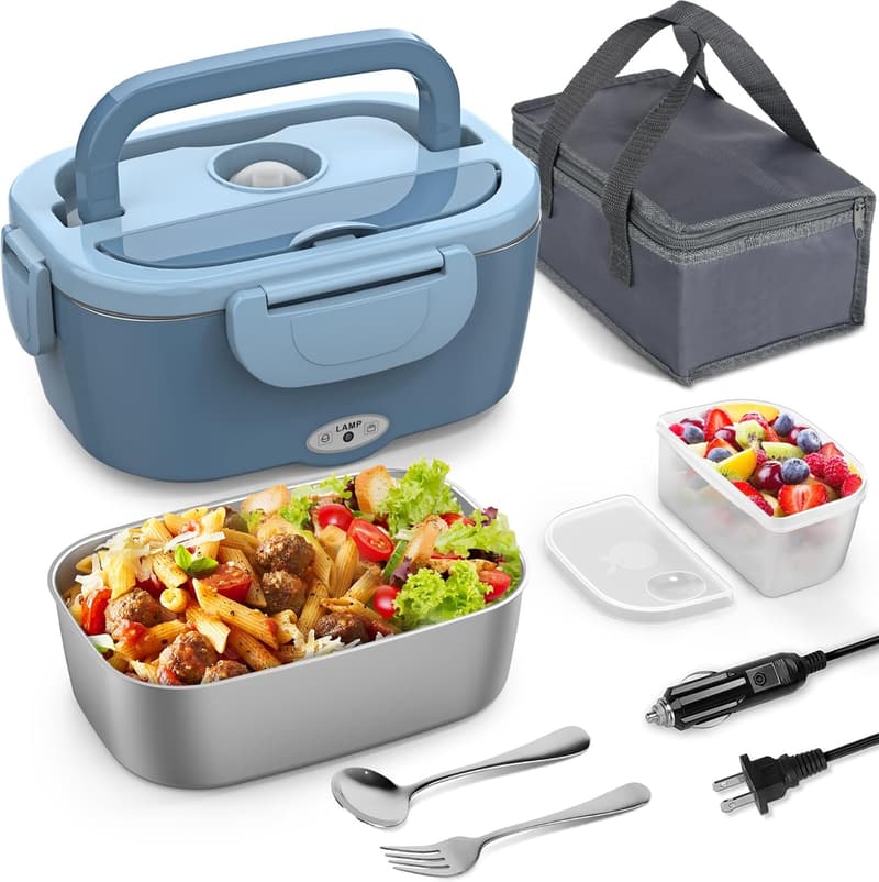 Portable 3-in-1 Electric Lunch Box with 1.5L Stainless Steel Container