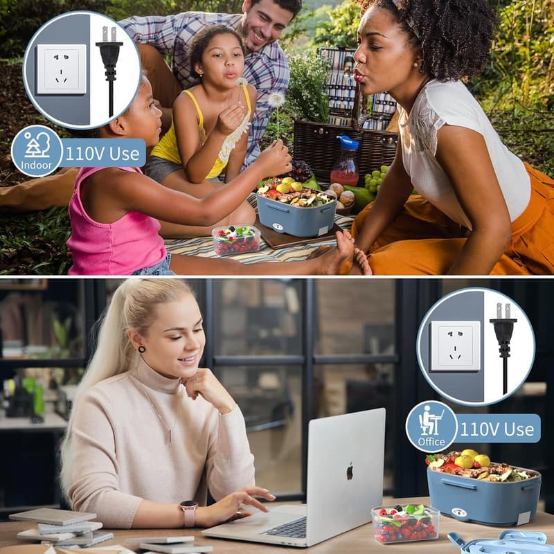 Portable 3-in-1 Electric Lunch Box with 1.5L Stainless Steel Container
