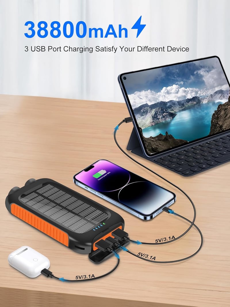 2024 Upgrade Waterproof 38,800mAh Solar Power Bank for Camping