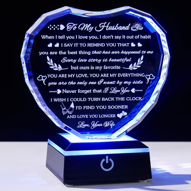 Anniversary Crystal Keepsake for Husband with Colorful LED Base