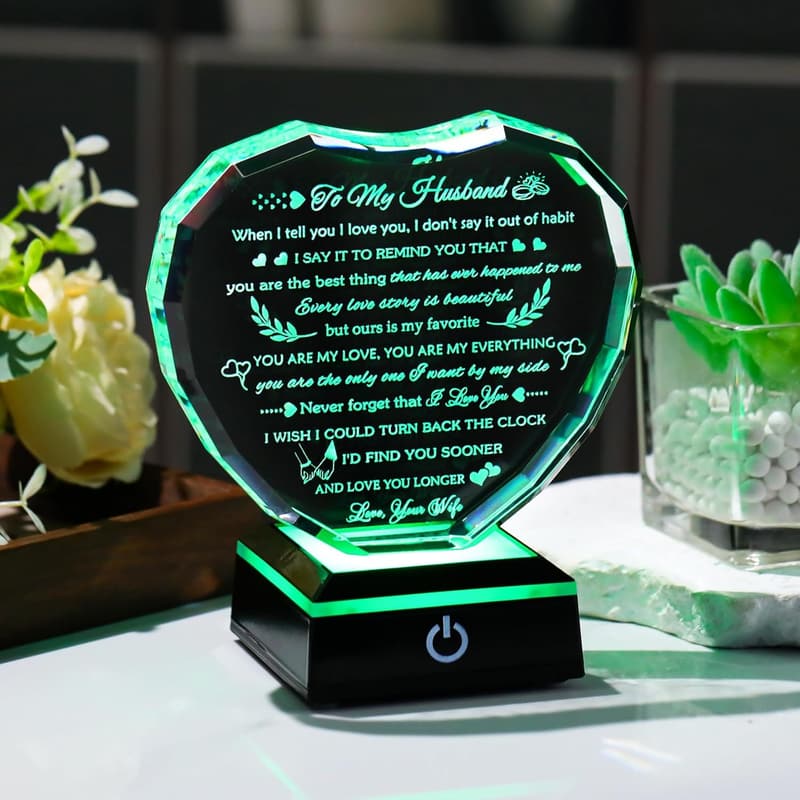 Anniversary Crystal Keepsake for Husband with Colorful LED Base