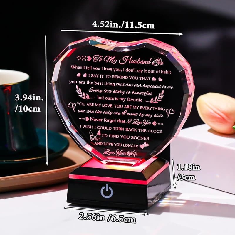 Anniversary Crystal Keepsake for Husband with Colorful LED Base