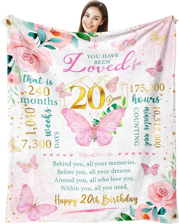 20th Birthday Blanket Gift for Her - 60x50 Inch