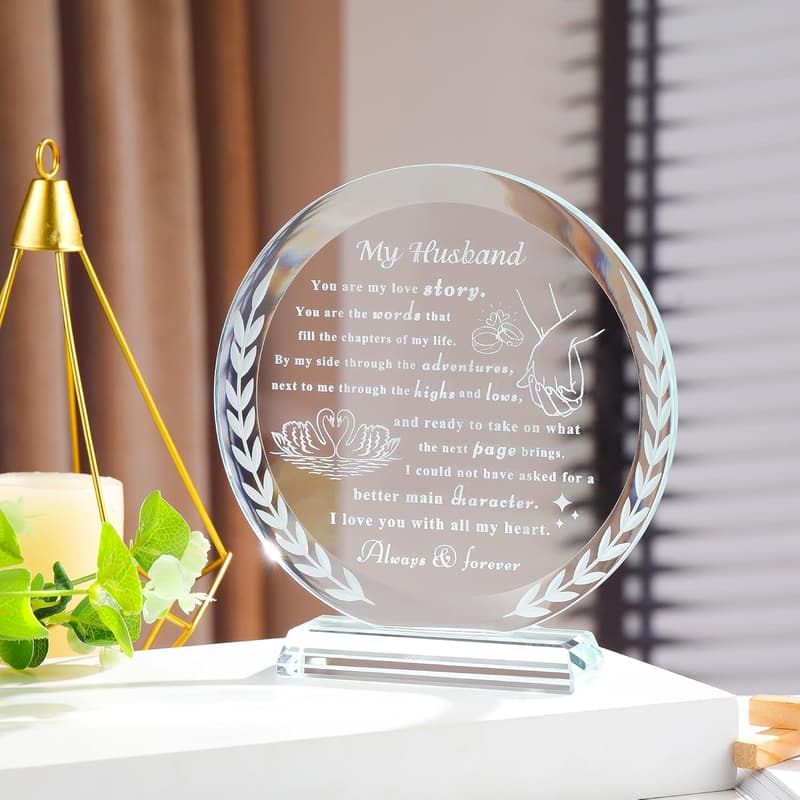 Romantic Crystal Keepsake Plaque for Husband's Anniversary