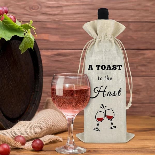 Housewarming Gift: Reusable Burlap Wine Bag for Host