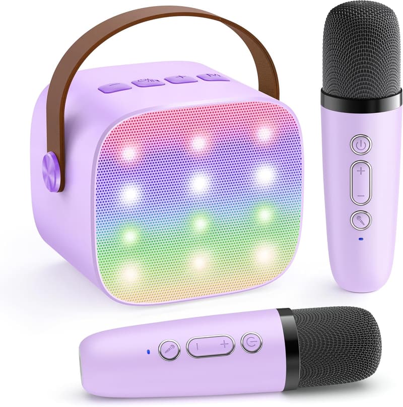 Mini Karaoke Machine with 2 Wireless Microphones for Kids