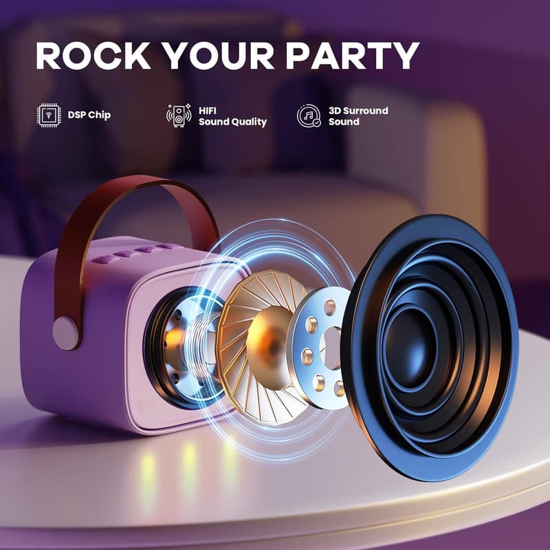 Mini Karaoke Machine with 2 Wireless Microphones for Kids