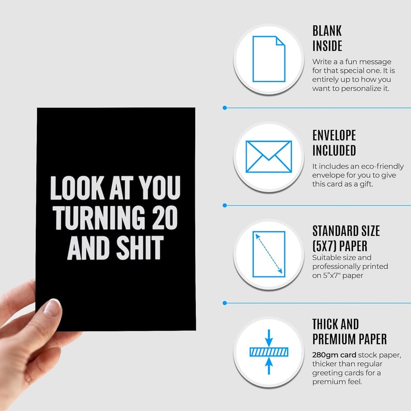 20th Birthday Card for Him or Her | Unique Joke Card with Envelope