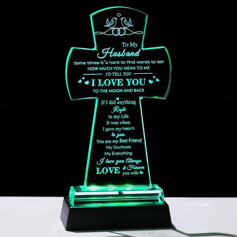 Colorful Glass Cross Keepsake - Religious Gift for Husband