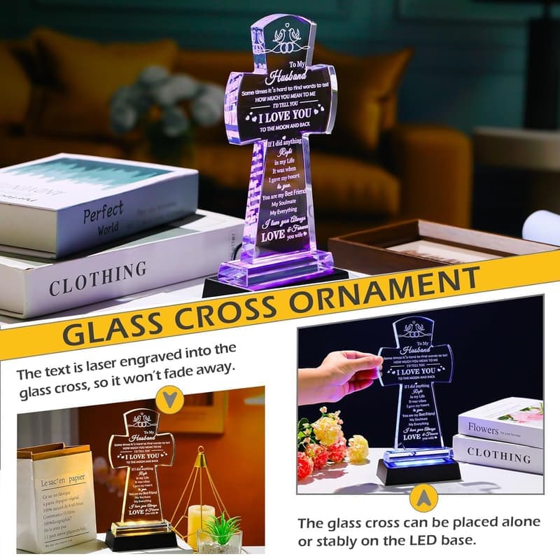 Colorful Glass Cross Keepsake - Religious Gift for Husband