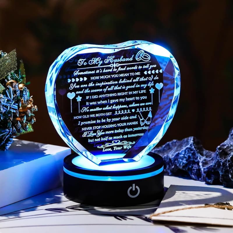 Romantic Anniversary Crystal Heart Gift for Husband