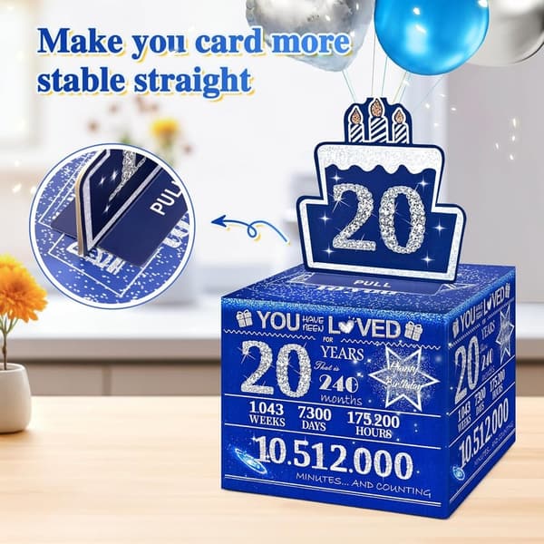 20th Birthday Money Box for Cash Gifts - Blue with 100 Bags