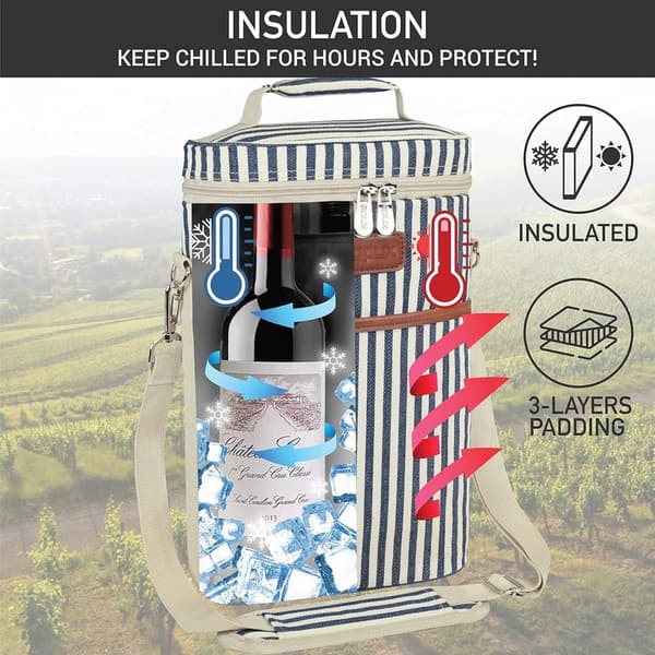 Insulated Wine Carrier Tote Bag for Picnic & Travel